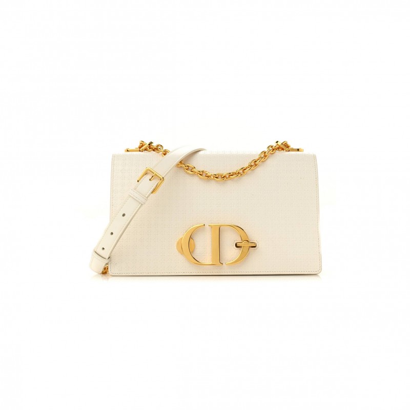 DIOR PATENT MICRO-CANNAGE 30 MONTAIGNE CHAIN FLAP BAG WHITE (25*15*8.3cm)