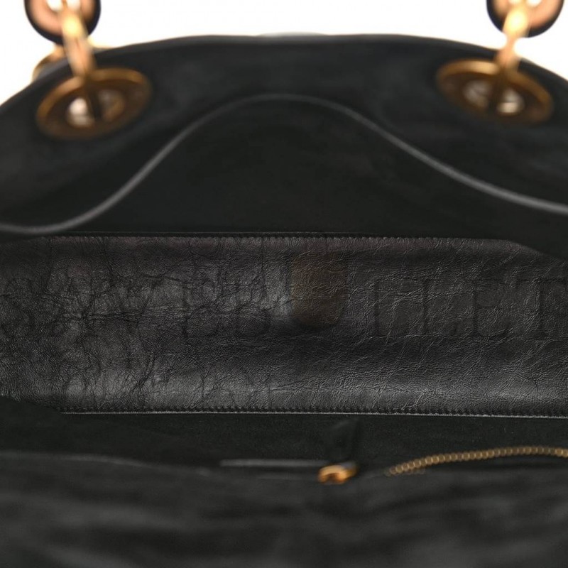 DIOR CRINKLED PATENT CANNAGE LARGE LADY DIOR BLACK (32*24*12.7cm)