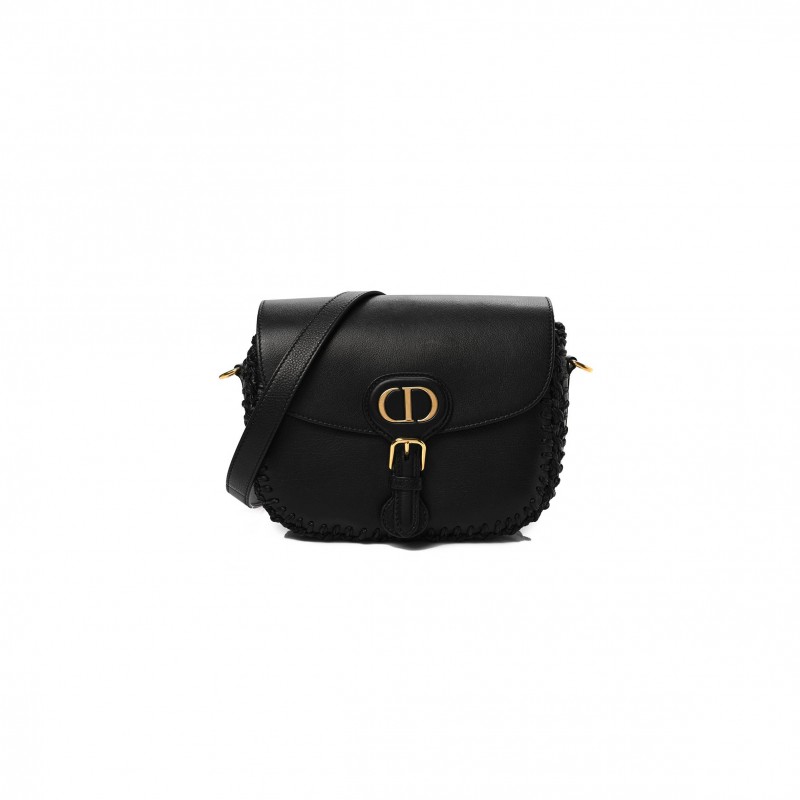 DIOR GRAINED CALFSKIN MEDIUM WHIPSTITCHED BOBBY BAG BLACK (21*18*5.7cm)