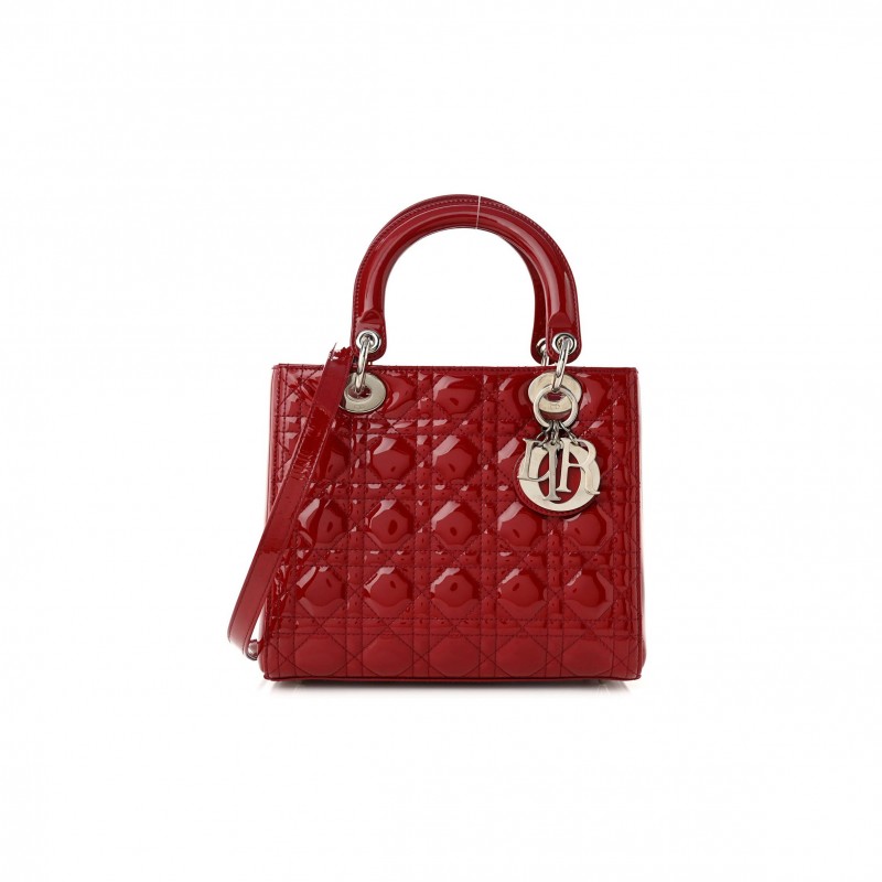 DIOR PATENT CANNAGE MEDIUM LADY DIOR RED (23*20*12.1cm)