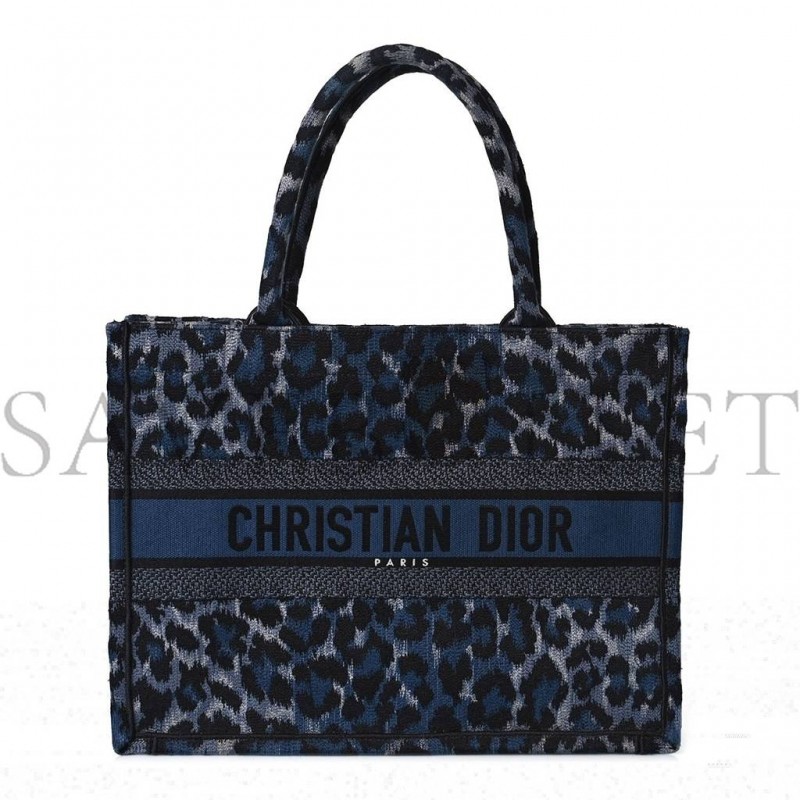 DIOR CANVAS MIZZA EMBROIDERED MEDIUM LEOPARD BOOK TOTE BLUE (36*26*15.9cm)