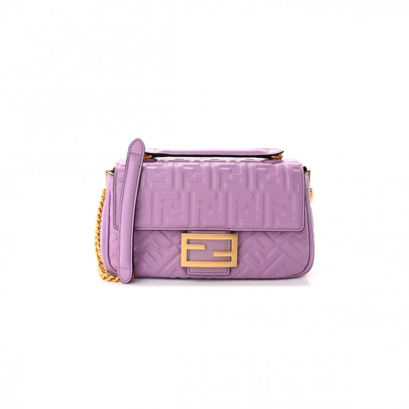 FENDI NAPPA SMALL FF EMBOSSED MIDI CHAIN BAGUETTE VIOLETTA (23*13*6cm)