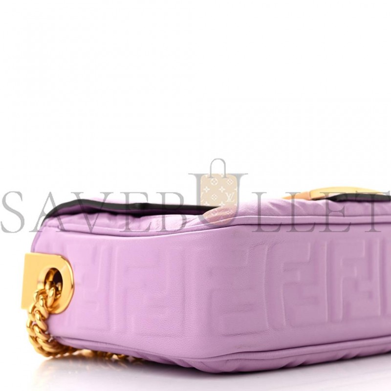 FENDI NAPPA SMALL FF EMBOSSED MIDI CHAIN BAGUETTE VIOLETTA (23*13*6cm)