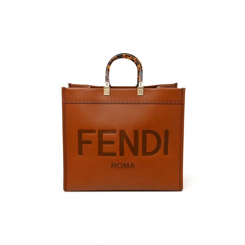 FENDI VITELLO KING PLEXIGLASS LARGE FENDI SUNSHINE SHOPPER TOTE CUOIO (41*34*20cm)