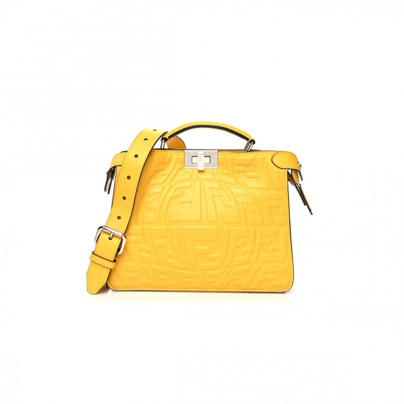 FENDI X SARAH COLEMAN NAPPA FF FISH EYE EMBOSSED MINI PEEKABOO I SEE U SATCHEL MIMOSA (25*20*10cm)