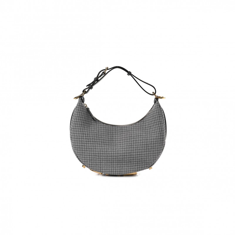 FENDI WOOL HOUNDSTOOTH SMALL FENDIGRAPHY HOBO BAG GRIGIO ANTHRACITE (28*23*8cm)