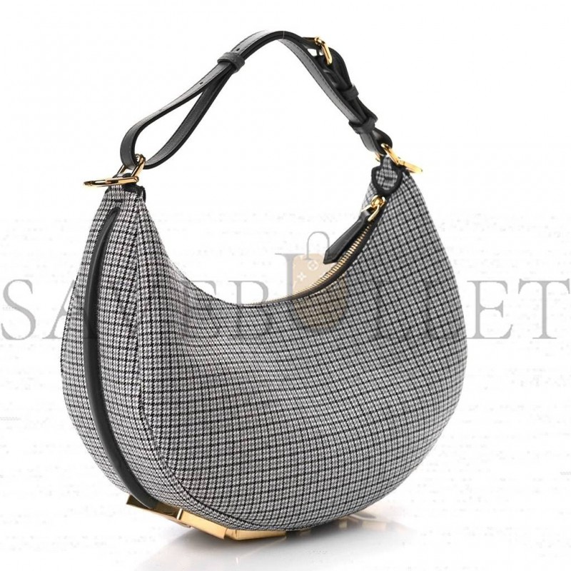 FENDI WOOL HOUNDSTOOTH SMALL FENDIGRAPHY HOBO BAG GRIGIO ANTHRACITE (28*23*8cm)