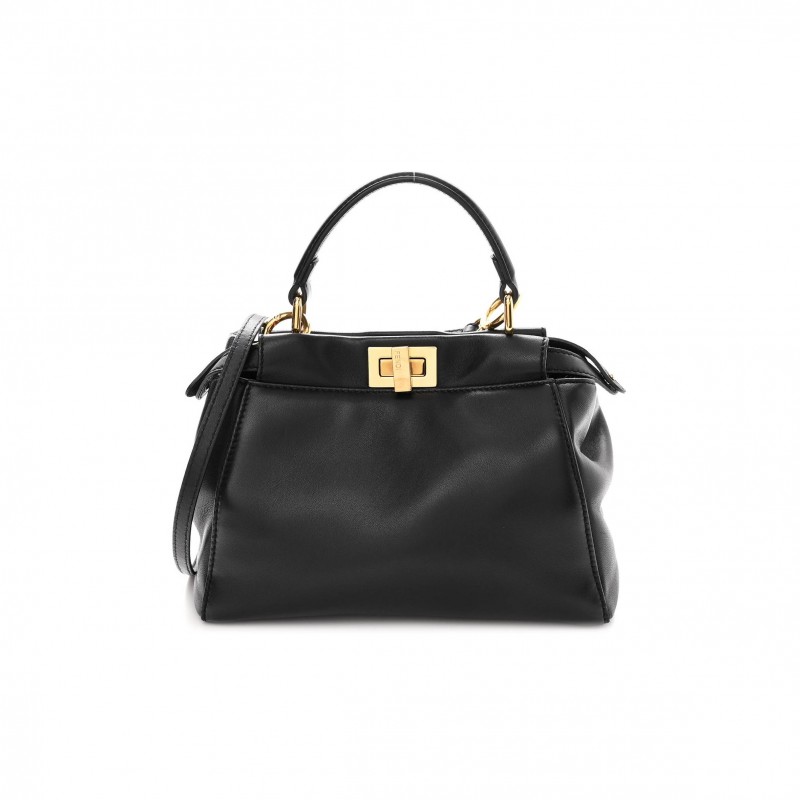 FENDI NAPPA MINI PEEKABOO ICONIC SATCHEL BLACK (23*17*11cm) FENDI NAPPA MINI PEEKABOO ICONIC SATCHEL BLACK (23*17*11cm)