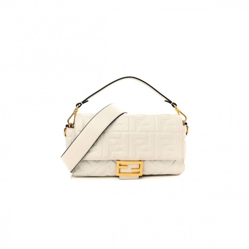 FENDI NAPPA FF 1974 EMBOSSED BAGUETTE WHITE (25*20*8cm)