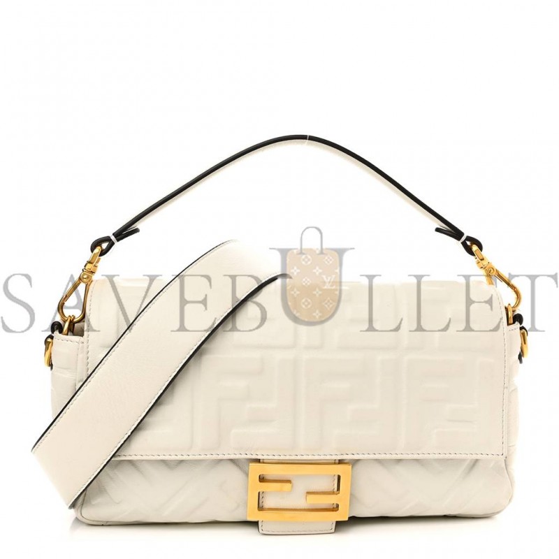 FENDI NAPPA FF 1974 EMBOSSED BAGUETTE WHITE (25*20*8cm)