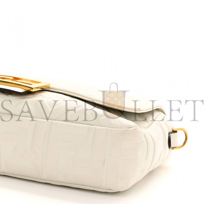 FENDI NAPPA FF 1974 EMBOSSED BAGUETTE WHITE (25*20*8cm)