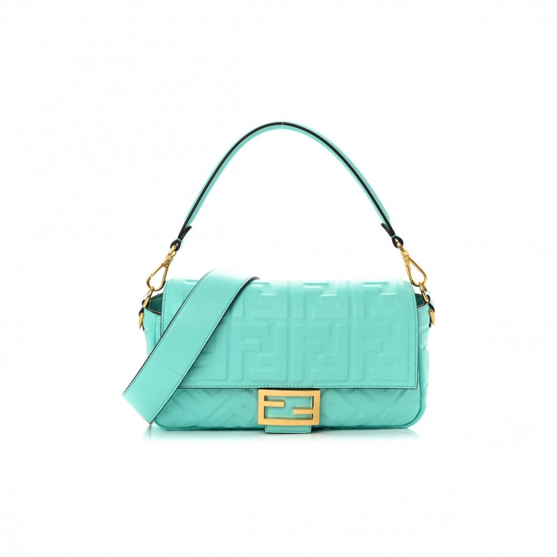 FENDI NAPPA FF 1974 EMBOSSED BAGUETTE SPRING TURQUOISE (27*15*5cm) FENDI NAPPA FF 1974 EMBOSSED BAGUETTE SPRING TURQUOISE (27*15*5cm)