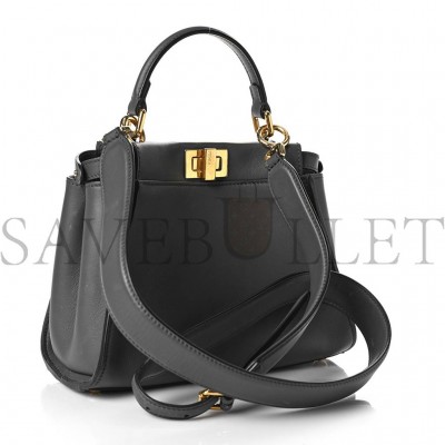 FENDI VITELLO SETA CHENILLE FF MINI PEEKABOO ICONIC SATCHEL ANTHRACITE ASFALTO (23*17*11cm) FENDI VITELLO SETA CHENILLE FF MINI PEEKABOO ICONIC SATCHEL ANTHRACITE ASFALTO (23*17*11cm)