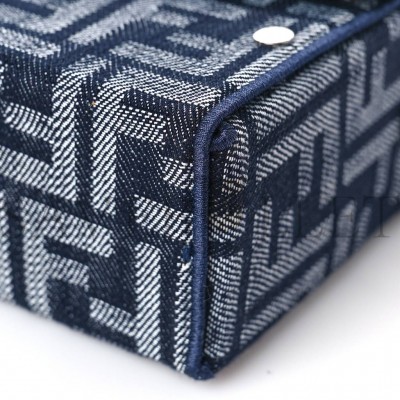 FENDI FABRIC JACQUARD REACTIVE JEAN DENIM VITELLO COVER FF BAGUETTE SOFT TRUNK BLUE BLACK (21*12*6cm) FENDI FABRIC JACQUARD REACTIVE JEAN DENIM VITELLO COVER FF BAGUETTE SOFT TRUNK BLUE BLACK (21*12*6cm)
