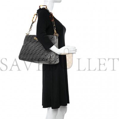 FENDI CHENILLE VITELLO SETA PLEXIGLASS FF O'LOCK ZIPPER ANTHRACITE ASFALTO (34*23*13cm)