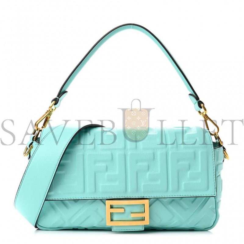 FENDI NAPPA FF 1974 EMBOSSED BAGUETTE SPRING TURQUOISE (25*15*5cm)