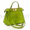 FENDI VITELLO SETA SHINY NAPPA BI-COLOR SMALL PEEKABOO I SEE U SATCHEL WASABI WHITE (27*20*10cm)