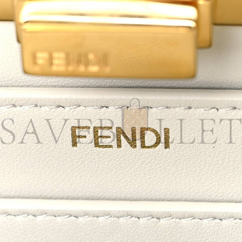 FENDI VITELLO SETA SHINY NAPPA BI-COLOR SMALL PEEKABOO I SEE U SATCHEL WASABI WHITE (27*20*10cm)