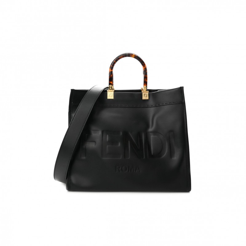 FENDI VITELLO KING PLEXIGLASS MEDIUM FENDI SUNSHINE SHOPPER TOTE BLACK (36*30*15cm)