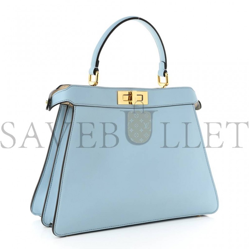 FENDI VITELLO SETA SHINY NAPPA MEDIUM PEEKABOO I SEE U SATCHEL AZZURRO BABY CAMELIA (33*24*13cm)