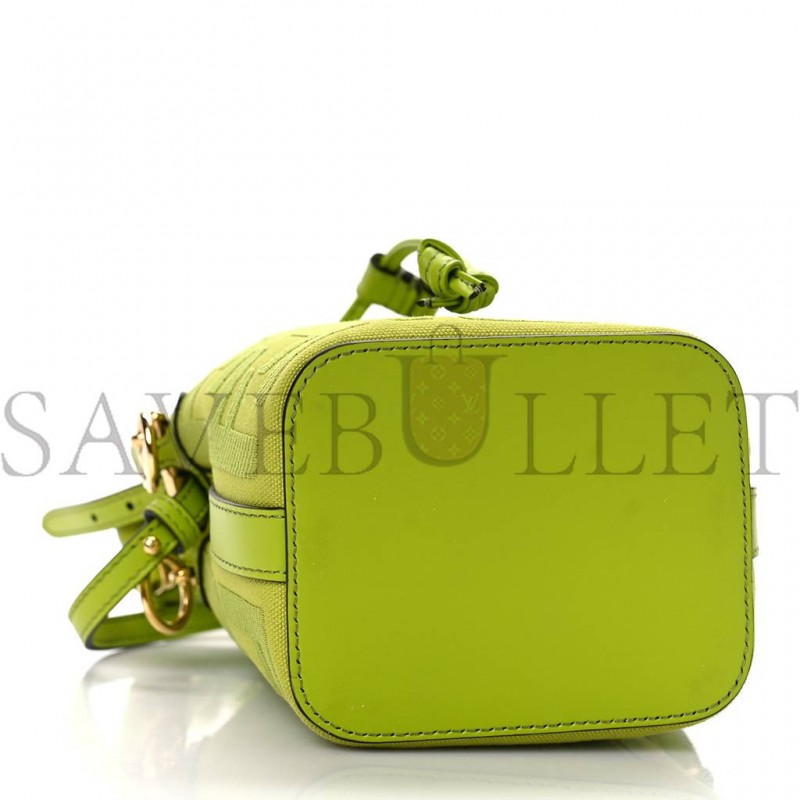 FENDI CANVAS VITELLO GRACE F IS FENDI FF EMBROIDERED MINI MON TRESOR BUCKET BAG WASABI (18*12*10cm)