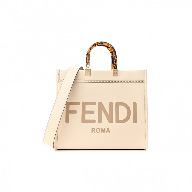 FENDI VITELLO KING PLEXIGLASS MEDIUM FENDI SUNSHINE SHOPPER TOTE WHITE ICE (36*30*15cm)