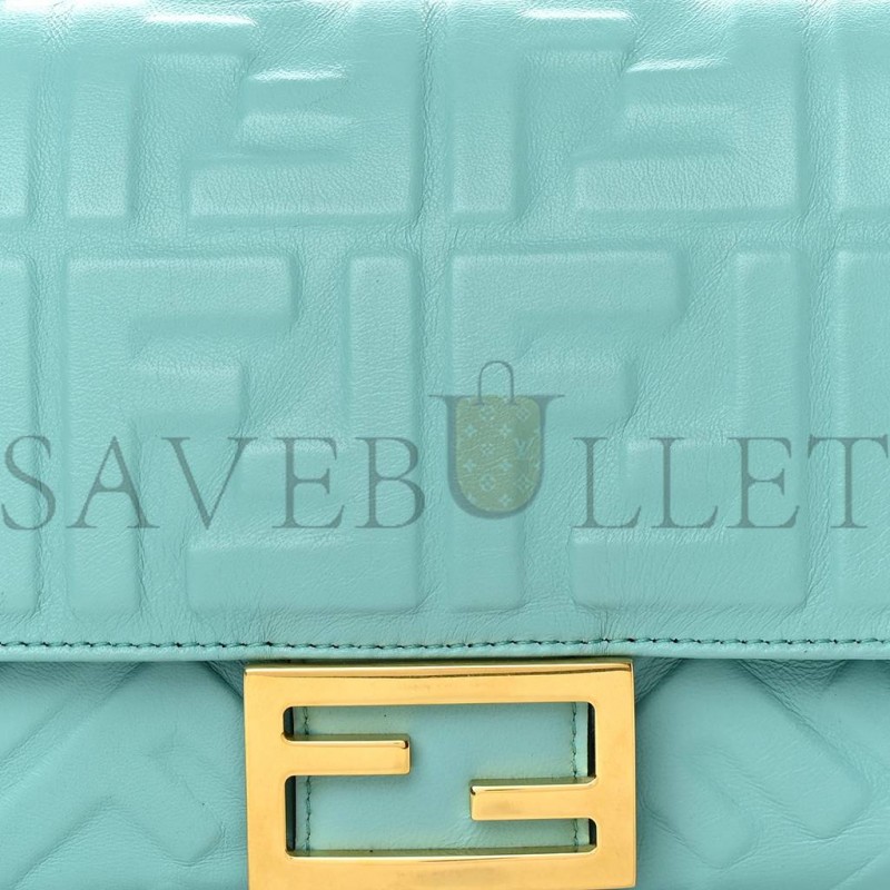 FENDI NAPPA FF 1974 EMBOSSED BAGUETTE TIFFANY (26*17*6cm)