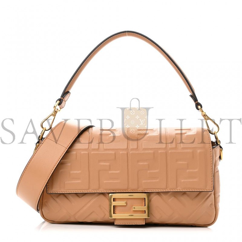 FENDI NAPPA FF 1974 EMBOSSED BAGUETTE MIELE SCURO (25*17*5cm)