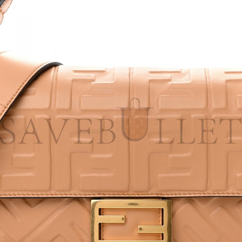FENDI NAPPA FF 1974 EMBOSSED BAGUETTE MIELE SCURO (25*17*5cm)