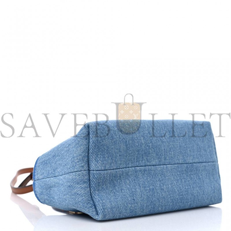 FENDI DENIM VITELLO KING PLEXIGLASS LOGO EMBROIDERED MINI BY THE WAY TOP HANDLE BOSTON BAG LIGHT BLUE (18*10*9cm)