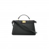 FENDI VITELLO KING LUXOR SHINY NAPPA MEDIUM PEEKABOO I SEE U EAST WEST SATCHEL BLACK LIGHT ROSE (29*18*11cm)