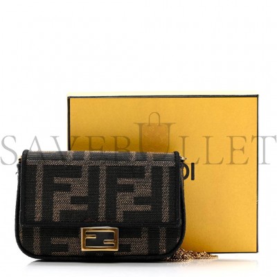 FENDI FABRIC JACQUARD FF 1974 NANO BAGUETTE CHARM TOBACCO MORO BLACK (10*6*3cm) FENDI FABRIC JACQUARD FF 1974 NANO BAGUETTE CHARM TOBACCO MORO BLACK (10*6*3cm)