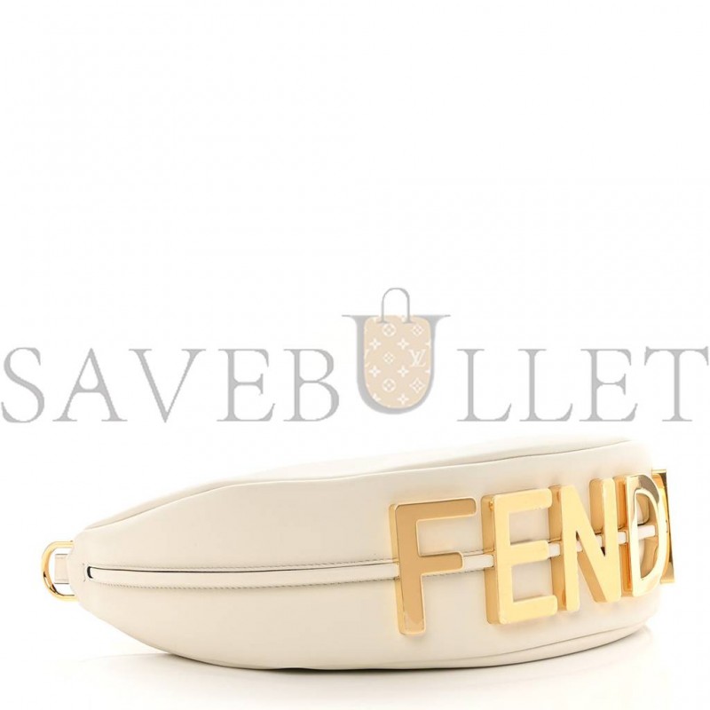 FENDI VITELLO GRACE MATTE SMALL FENDIGRAPHY HOBO BAG WHITE ICE (28*21*8cm)