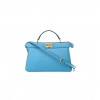 FENDI VITELLO KING LUXOR SHINY NAPPA MEDIUM PEEKABOO I SEE U EAST WEST SATCHEL CYBER BLUE LIGHT ROSE (29*18*11cm)