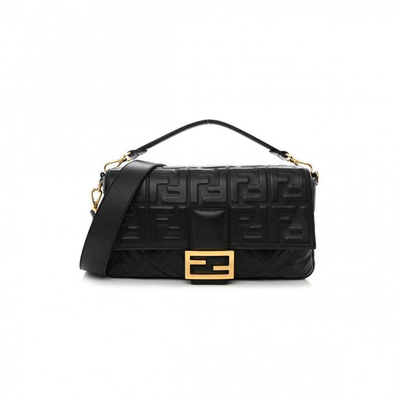 FENDI NAPPA FF 1974 EMBOSSED LARGE BAGUETTE BLACK (31*20*6cm)