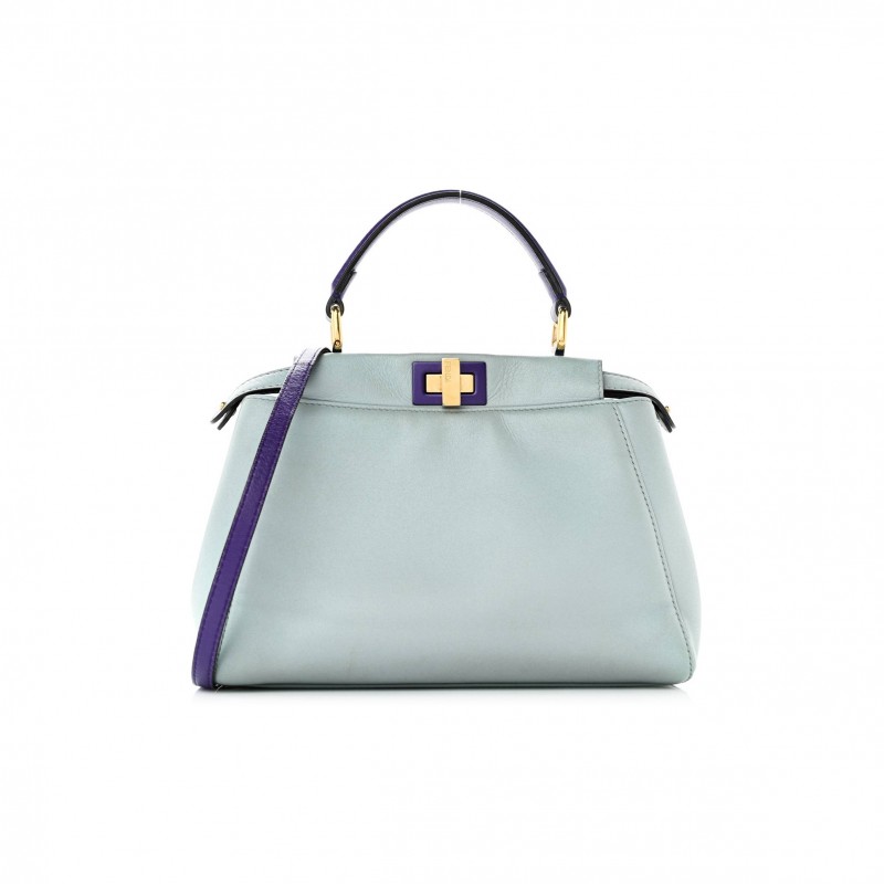 FENDI NAPPA COLORBLOCK MINI PEEKABOO ICONIC SATCHEL POLVERE PURPLE RAIN RUBY (23*17*11cm)