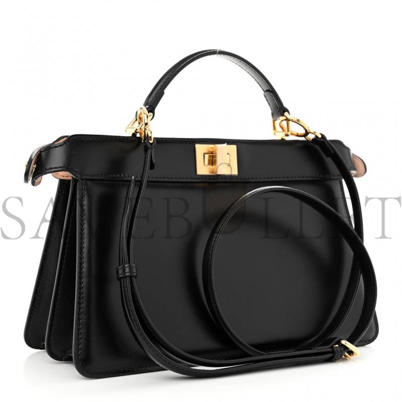 FENDI VITELLO KING LUXOR SHINY NAPPA MEDIUM PEEKABOO I SEE U EAST WEST SATCHEL BLACK LIGHT ROSE (29*18*11cm)