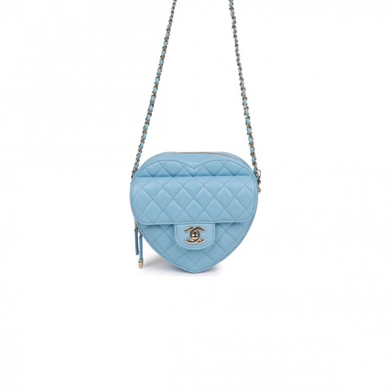 CHANEL CC IN LOVE LARGE HEART BAG BLUE LAMBSKIN LIGHT GOLD HARDWARE (20*18*6cm)