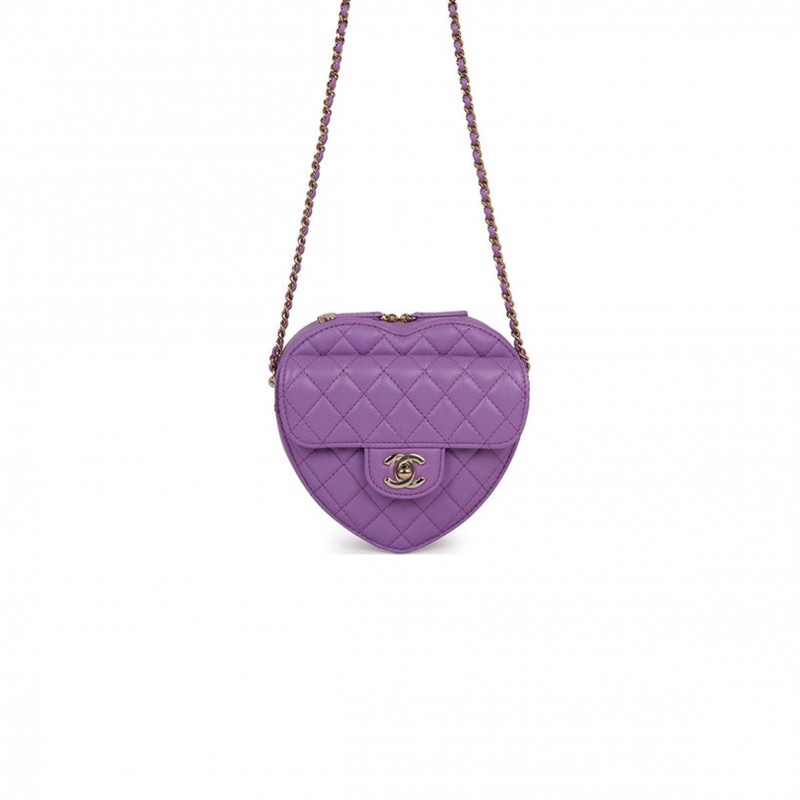 CHANEL CC IN LOVE LARGE HEART BAG PURPLE LAMBSKIN LIGHT GOLD HARDWARE (20*18*6cm)