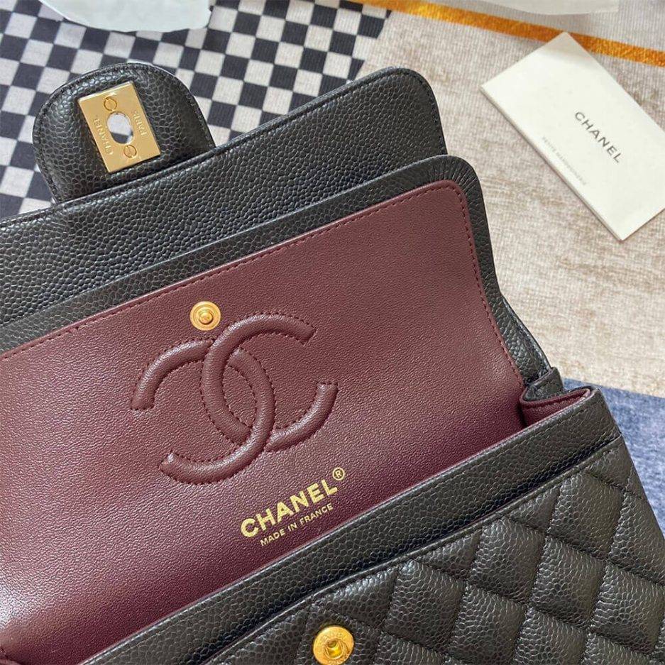 CHANEL CLASSIC FLAP MEDIUM BLACK LAMBSKIN LEATHER GOLD HARDWARE (25.5*15.5*6.5cm)